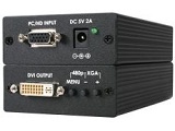 DVI-D to VGA converter + scaler
(more expensive; will work with all computers)